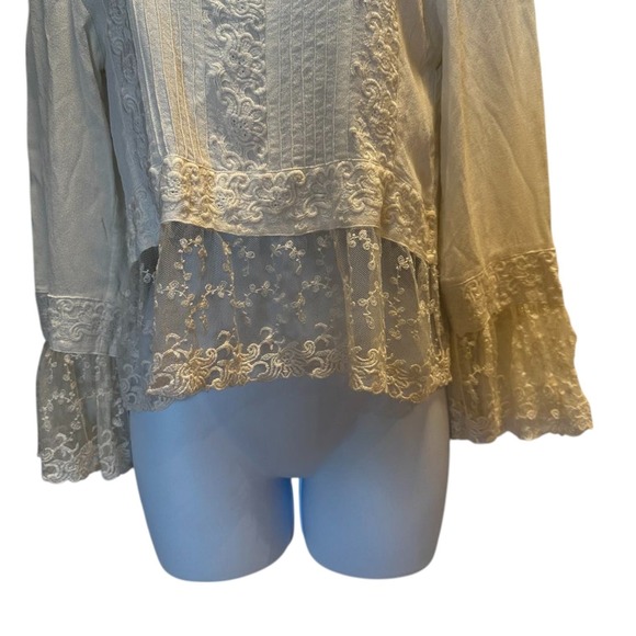 VTG April Cornell Lace Peasant Blouse XS Boho Prairie Fairycore Bell Sleeve - Picture 7 of 12